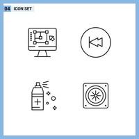 4 Universal Line Signs Symbols of computer rewind enhance back cleaning Editable Vector Design Elements