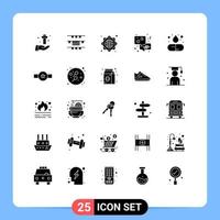 Modern Set of 25 Solid Glyphs and symbols such as medicine drug global infrastructure capsule communication Editable Vector Design Elements