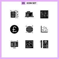 9 Creative Icons Modern Signs and Symbols of seo globe controls money pound sterling Editable Vector Design Elements