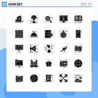 Universal Icon Symbols Group of 25 Modern Solid Glyphs of education screen parachute monitor search Editable Vector Design Elements