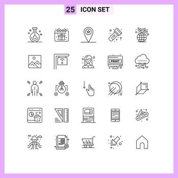 Pictogram Set of 25 Simple Lines of ecology torch army light camping Editable Vector Design Elements