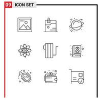 Universal Icon Symbols Group of 9 Modern Outlines of heater electric science appliances molecule Editable Vector Design Elements