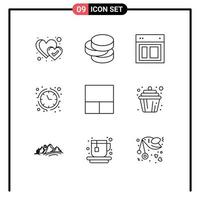 Stock Vector Icon Pack of 9 Line Signs and Symbols for cupcake grid site time economy Editable Vector Design Elements