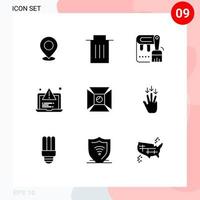 Pack of 9 creative Solid Glyphs of alert painting delete paint brush Editable Vector Design Elements