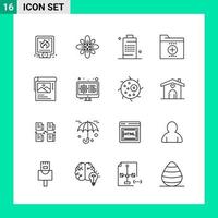 Pack of 16 Line Style Icon Set Outline Symbols for print Creative Signs Isolated on White Background 16 Icon Set vector