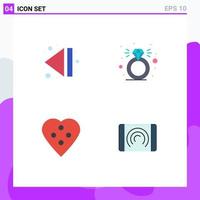 Set of 4 Commercial Flat Icons pack for arrow heart button diamond button interaction Editable Vector Design Elements