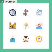 paquete de iconos de vector de stock de 9 signos y símbolos de línea para cometa volar viaje castillo de arena playa elementos de diseño de vector editables