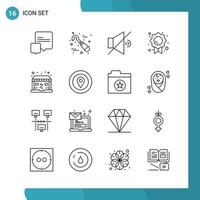 Vector Pack of 16 Outline Symbols Line Style Icon Set on White Background for Web and Mobile