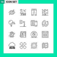 Pack of 16 Line Style Icon Set Outline Symbols for print Creative Signs Isolated on White Background 16 Icon Set vector