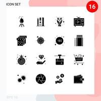 16 Thematic Vector Solid Glyphs and Editable Symbols of education bread online video tv Editable Vector Design Elements