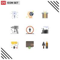 Set of 9 Modern UI Icons Symbols Signs for arrow puncher mind perforator ribbon Editable Vector Design Elements