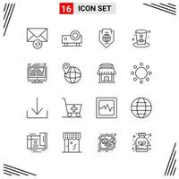 16 Icons Line Style Grid Based Creative Outline Symbols for Website Design Simple Line Icon Signs Isolated on White Background 16 Icon Set vector