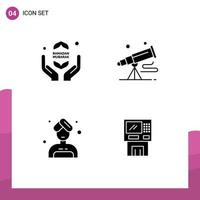 Set of 4 Vector Solid Glyphs on Grid for pray woman islam telescope sauna Editable Vector Design Elements