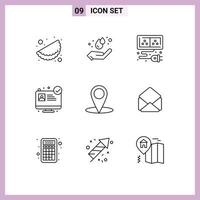 9 User Interface Outline Pack of modern Signs and Symbols of mail map cable location medical app Editable Vector Design Elements