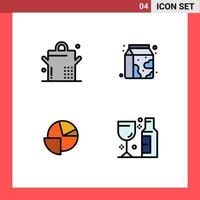 Mobile Interface Filledline Flat Color Set of 4 Pictograms of food graph drink analytics glass Editable Vector Design Elements