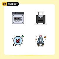 Pack of 4 Modern Filledline Flat Colors Signs and Symbols for Web Print Media such as code rocket baggage arrow up Editable Vector Design Elements