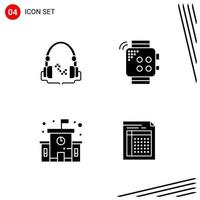 Collection of 4 Vector Icons in solid style Pixle Perfect Glyph Symbols for Web and Mobile Solid Icon Signs on White Background 4 Icons