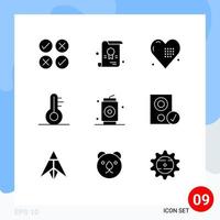 Set of 9 Commercial Solid Glyphs pack for drinks beer event weather temperature Editable Vector Design Elements