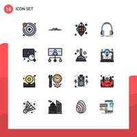 16 User Interface Flat Color Filled Line Pack of modern Signs and Symbols of studio headphones lantern headphone festival Editable Creative Vector Design Elements