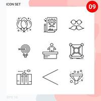 Vector Pack of 9 Icons in Line Style Creative Outline Pack isolated on White Background for Web and Mobile