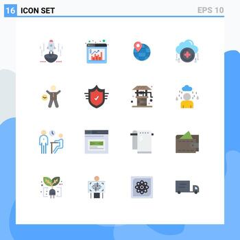 Pack of 16 creative Flat Colors of plus add browser cloud globe Editable Pack of Creative Vector Design Elements