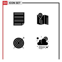 Pack of 4 Modern Solid Glyphs Signs and Symbols for Web Print Media such as data target page map goal Editable Vector Design Elements
