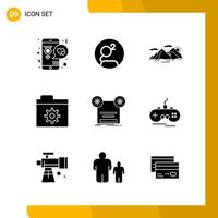 9 conjunto de iconos de estilo sólido paquete de iconos símbolos de glifo aislados en fondo blanco para el diseño de sitios web receptivos vector