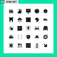 Mobile Interface Solid Glyph Set of 25 Pictograms of ampere meter previous heart left circle Editable Vector Design Elements
