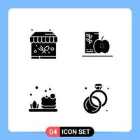 4 Solid Black Icon Pack Glyph Symbols for Mobile Apps isolated on white background 4 Icons Set vector