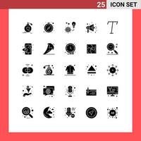 25 User Interface Solid Glyph Pack of modern Signs and Symbols of speaker announce timer earth light Editable Vector Design Elements