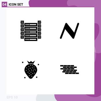 4 Universal Solid Glyphs Set for Web and Mobile Applications big data food servers cryptocurrency berry Editable Vector Design Elements