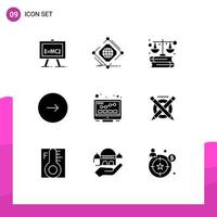 9 Universal Solid Glyph Signs Symbols of next multimedia web forward marketing Editable Vector Design Elements