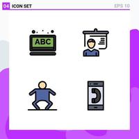 Stock Vector Icon Pack of 4 Line Signs and Symbols for abc human school presentation call Editable Vector Design Elements