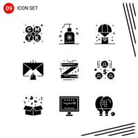 Collection of 9 Vector Icons in solid style Pixle Perfect Glyph Symbols for Web and Mobile Solid Icon Signs on White Background 9 Icons