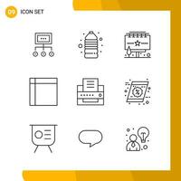 9 Icon Set Line Style Icon Pack Outline Symbols isolated on White Backgound for Responsive Website Designing vector