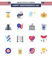 16 USA Flat Pack of Independence Day Signs and Symbols of usa landmark kite building american Editable USA Day Vector Design Elements