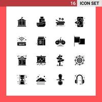 Mobile Interface Solid Glyph Set of 16 Pictograms of signal public sign operation preview creative Editable Vector Design Elements