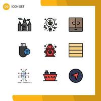 Universal Icon Symbols Group of 9 Modern Filledline Flat Colors of hydrant stick decor signal devices Editable Vector Design Elements