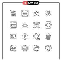 Pack of 16 Modern Outlines Signs and Symbols for Web Print Media such as inbox web duster interface storage Editable Vector Design Elements
