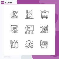 Set of 9 Vector Outlines on Grid for school education checkout class degree Editable Vector Design Elements