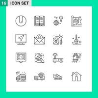 Pictogram Set of 16 Simple Outlines of email communication light labour flag Editable Vector Design Elements