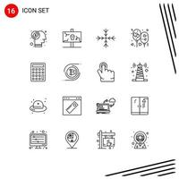 User Interface Pack of 16 Basic Outlines of calculator party party love air Editable Vector Design Elements