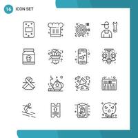 Vector Pack of 16 Outline Symbols Line Style Icon Set on White Background for Web and Mobile