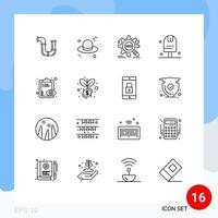 Editable Vector Line Pack of 16 Simple Outlines of set food search done setting Editable Vector Design Elements