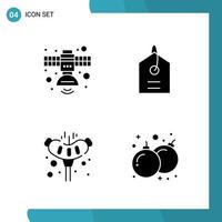 Vector Pack of 4 Glyph Symbols Solid Style Icon Set on White Background for Web and Mobile