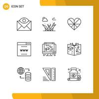 Outline Pack of 9 Universal Symbols of site online spring internet favorite Editable Vector Design Elements