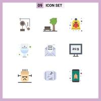 Pack of 9 creative Flat Colors of commission washbasin bug sink security Editable Vector Design Elements