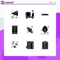 Editable Vector Line Pack of 9 Simple Solid Glyphs of watch digital hipster wifi mobile Editable Vector Design Elements