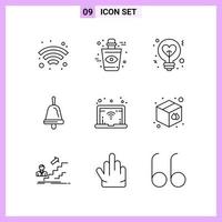 9 Icons in Line Style Outline Symbols on White Background Creative Vector Signs for Web mobile and Print