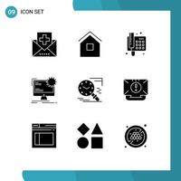 Set of 9 Commercial Solid Glyphs pack for site layout hut internet telephone Editable Vector Design Elements